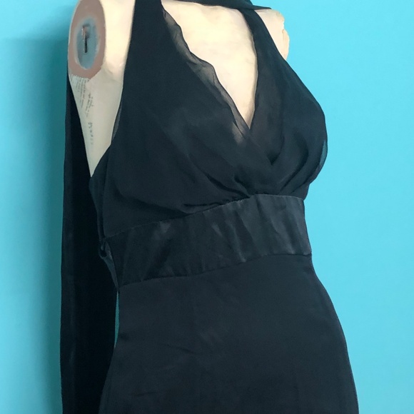 VTG Y2K~Watters & Watters~Black Halter Chiffon Satin Mermaid Evening Formal~8 - Picture 7 of 15